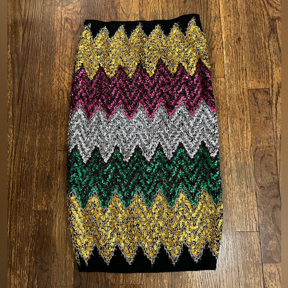 BNWT, Zara Black Knit Colorful Sequin Pencil Skirt, Size M